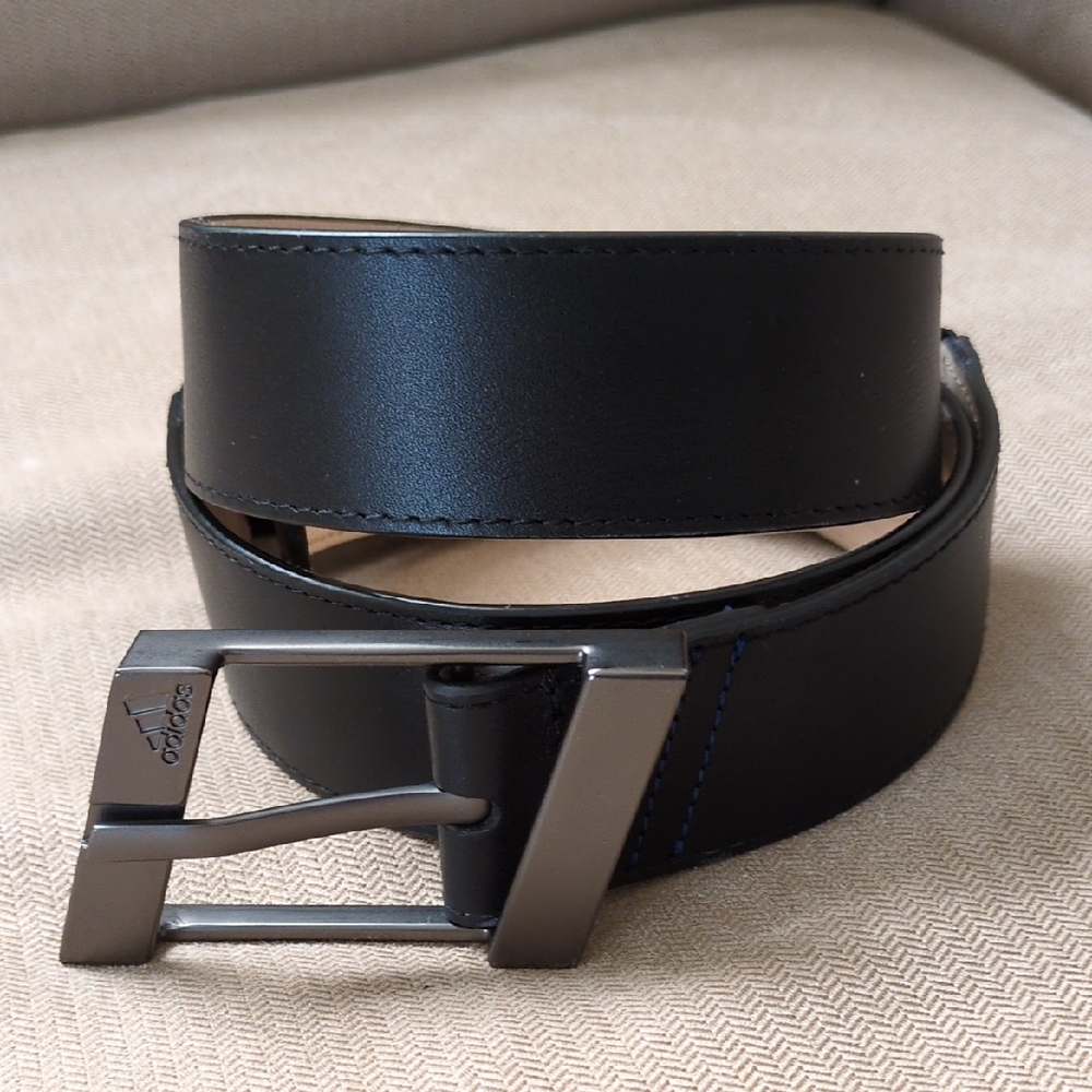 Adidas Black Leather Belt with Gunmetal Buckle